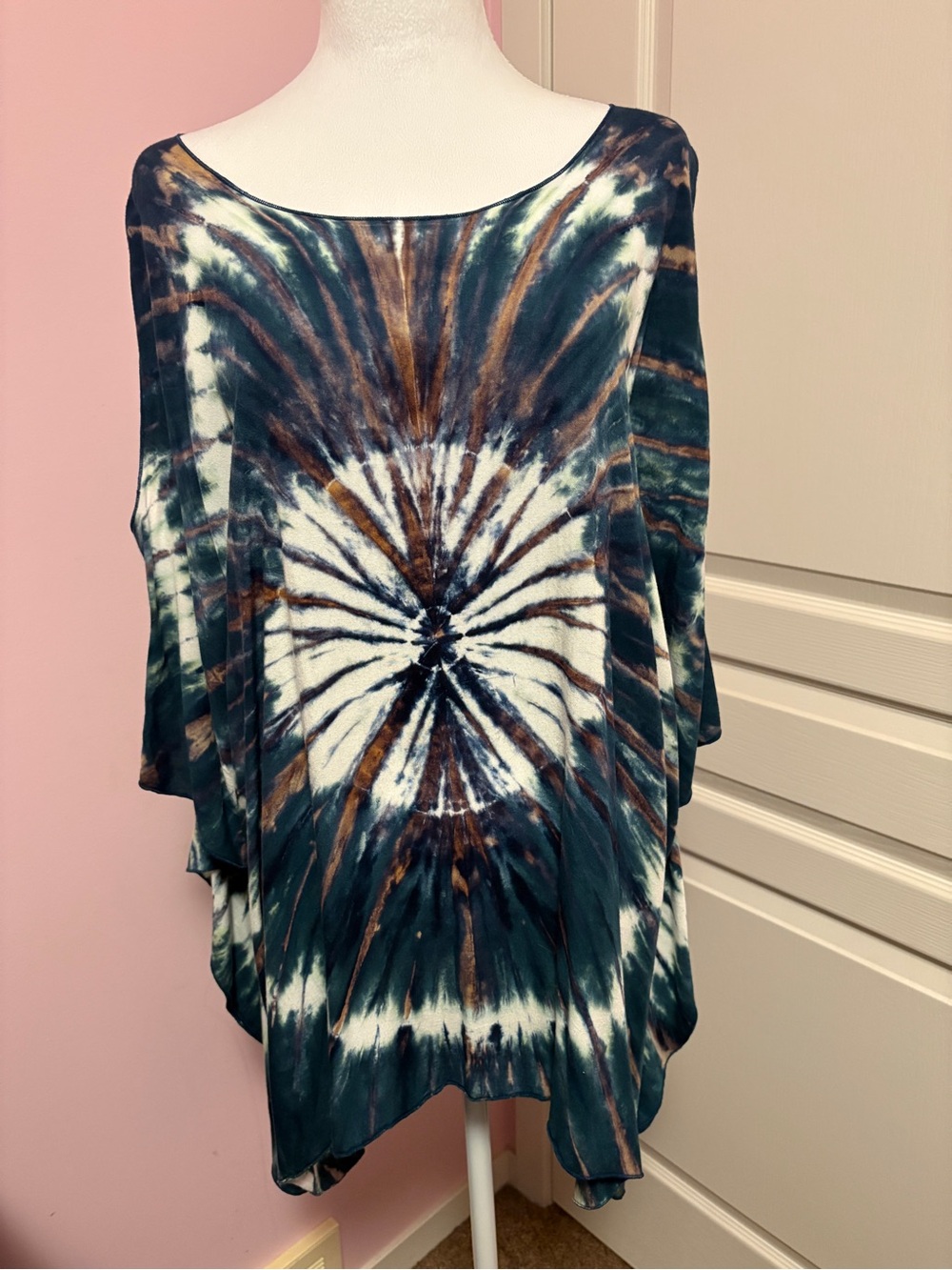Handmade Tie-Dye Top - Teal, Navy & Cream